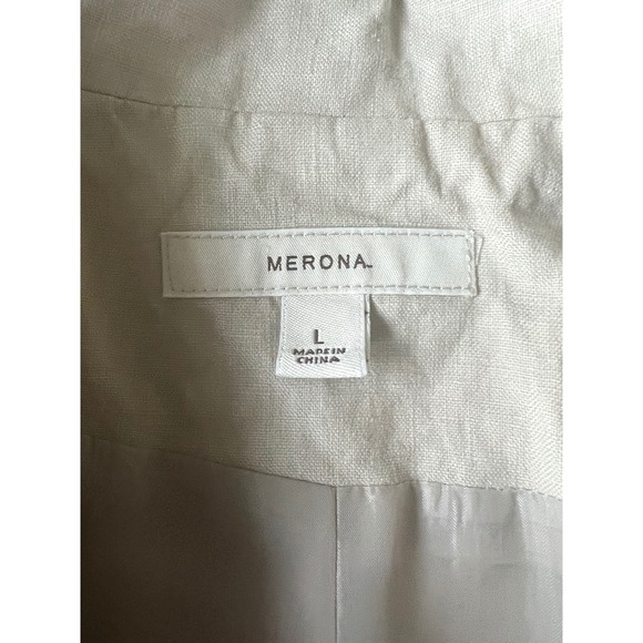 Quiet Luxury Linen Blazer Jacket Womens L Beige Minimalist Coastal Chic‎ Summer - Picture 7 of 8